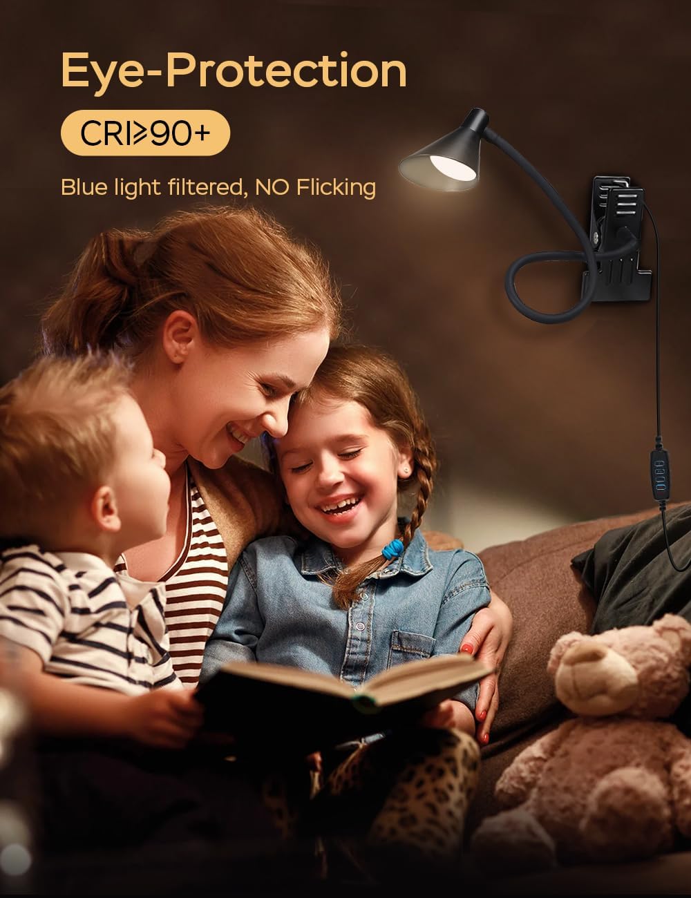 LiFMIRA Clip on Light USB Reading Light 3 Color Modes 10 Brightness Levels Eye Care Clamp Light Flexible Gooseneck Dimmable Reading Lamp Clip on Lamp for Bed Headboard Desk Bedside Dorm (Black)