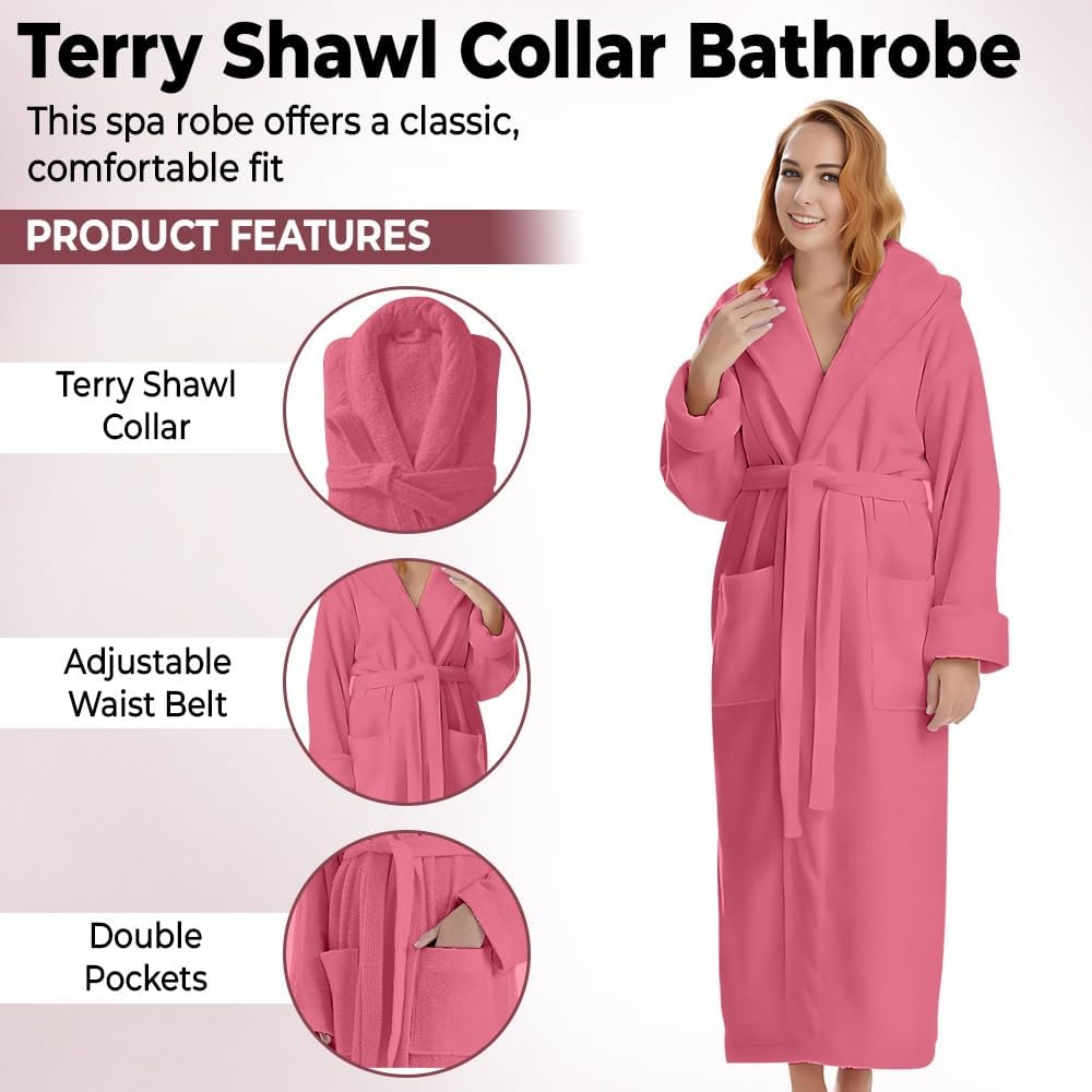 KAHAF COLLECTION Cotton Terry Robes for Women and Men, Terry Shawl Collar Bathrobe, ONE SIZE - UNISEX Men & Women Spa Robe