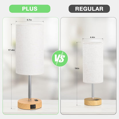 Dicoool Touch Bedside Table Lamp with USB - 3 Way Dimmable Wood Lamp for Bedroom Nightstand, Desk Lamp with Charging Station for Dorm, Living Room, Office, Kids Room, Small, 14in