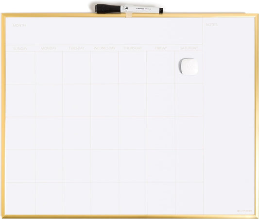 U Brands Magnetic Dry Erase Calendar White Board, 16" x 20", Silver Aluminum Frame, Includes Magnet and Marker