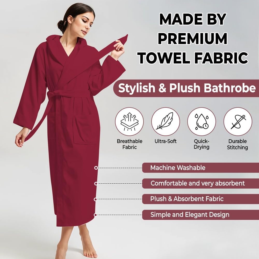 KAHAF COLLECTION Women Hooded 100% Cotton Terry Bathrobe, Soft Absorbent Quick Dry Robe for Spa, Shower & Home Wear