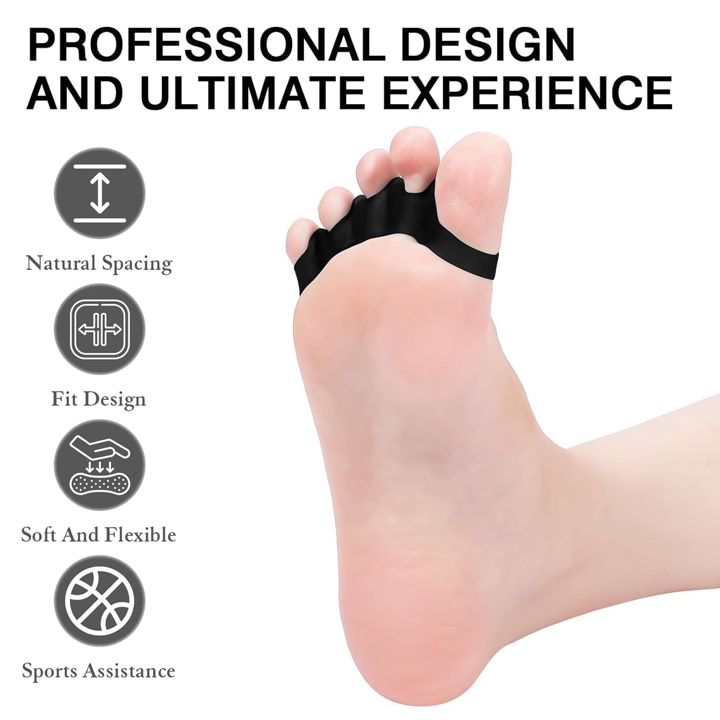 2PCS Toe Spacers for Women and Men, Toe Separators for Pedicure, Bunion Corrector, Hammer Toe Straightener, Plantar Fasciitis, Toe Spreaders for Foot Pain Relief and Foot Health. (2, Black)