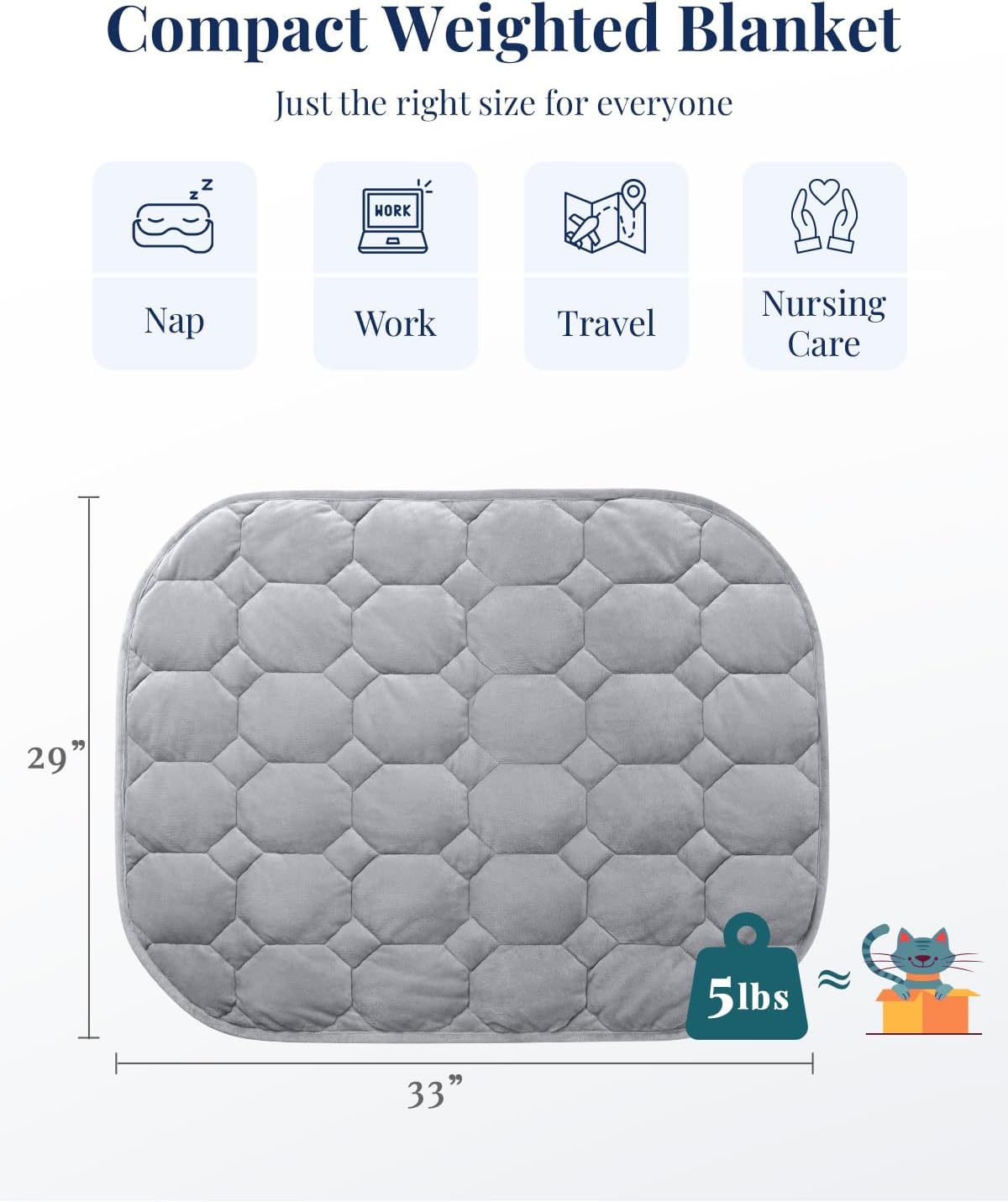 Kivik Weighted Lap Blanket, 7 lbs Weighted Lap Pad for Adults, Small Travel Weighted Blanket for Relaxation, Portable & Breathable, Grey, 24"x29"