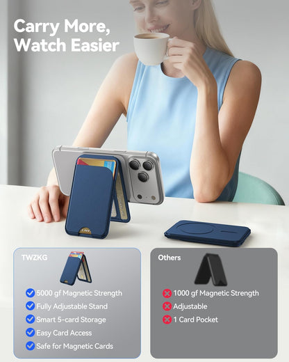 TWZKG for MagSafe Wallet, Works with Apple Find My,5 Card Holder with Stand