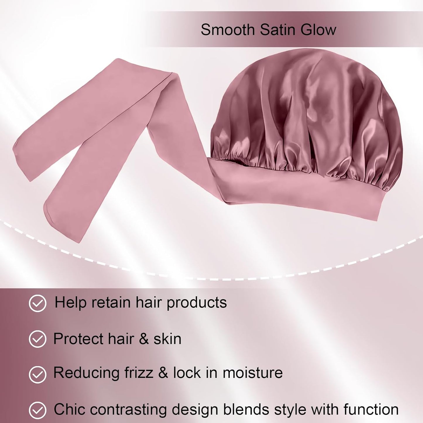 Silk Bonnet for Women, Satin Bonnet for Sleeping, Large Sleep Cap with Elastic Tie Band for Curly Hair