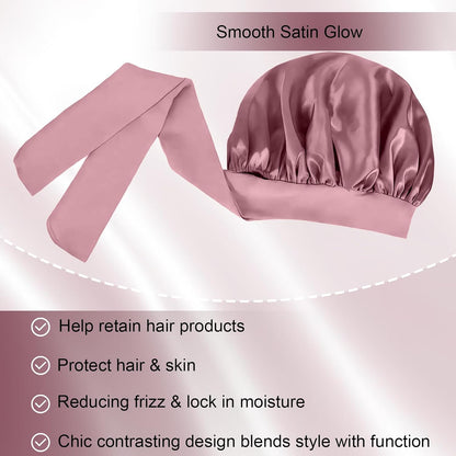 Silk Bonnet for Women, Satin Bonnet for Sleeping, Large Sleep Cap with Elastic Tie Band for Curly Hair