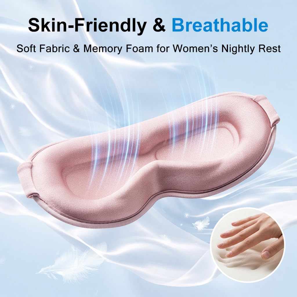 Weighted Eye Masks for Sleep: 3D Contoured Blackout Sleep Mask with Zero Eye Pressure, Eyelash Friendly Eye Mask for Women, Essentials for Airplane Travel, Night Shift Nurse, Office & Naps, Pink