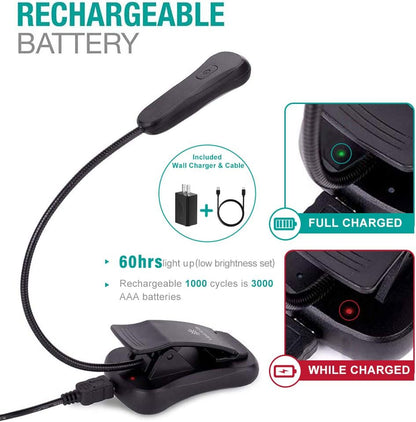 Vekkia Book Light Set with Charger, Clip on Reading Light in Bed with 3 Brightness, Up to 60 Hrs, Rechargeable, Eye-Care Warm LED for Read Before Bed (Incl Travel Case, Cable)