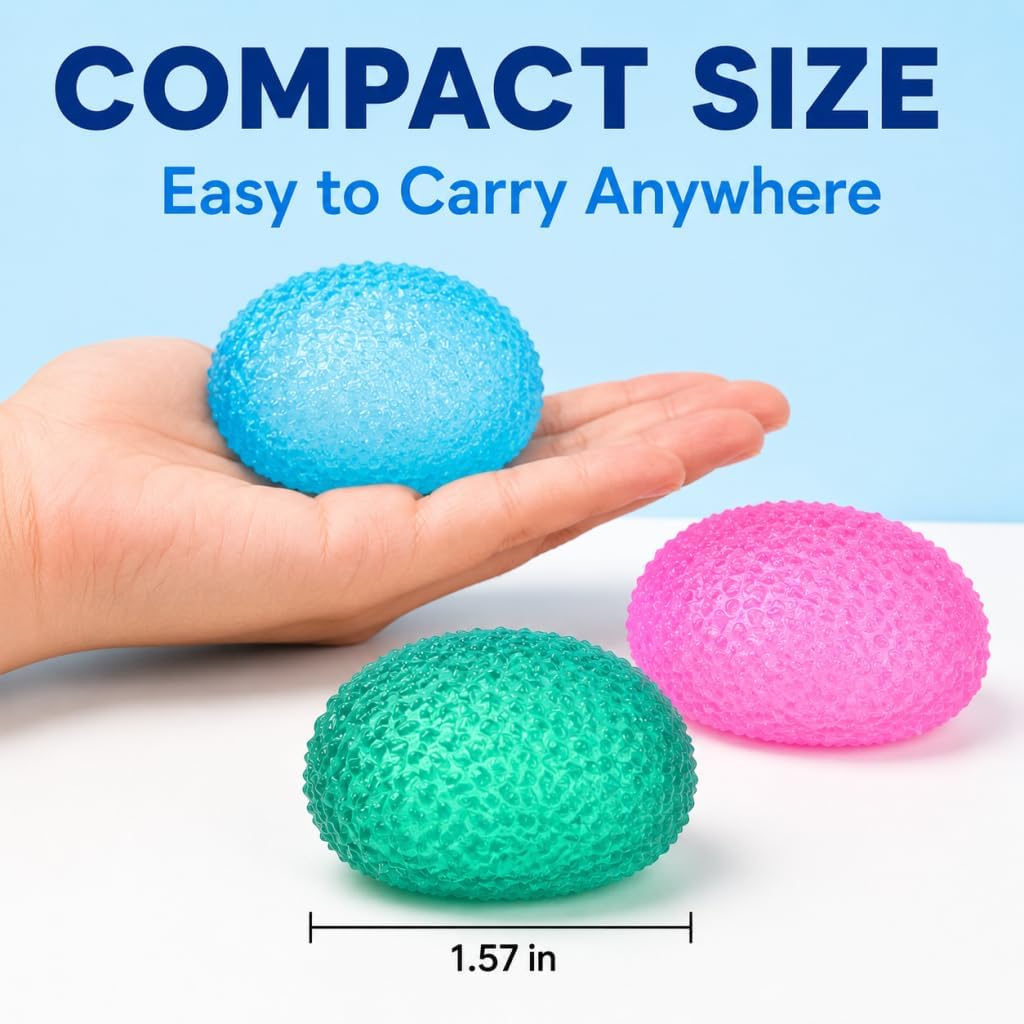 Squishy Textured Stress Balls 3pcs, Soft Memory Gel Squeeze Balls Fidget Toys for Kids/Adults Hand Exercises, Party Favors Anxiety Relief Squeeze Ball