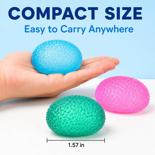Squishy Textured Stress Balls 3pcs, Soft Memory Gel Squeeze Balls Fidget Toys for Kids/Adults Hand Exercises, Party Favors Anxiety Relief Squeeze Ball