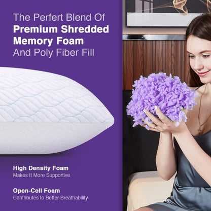 WISHSMILE Cooling Shredded Memory Foam Pillows Queen Size Set of 2 | Neck comfort, firm support, odorless, cooling, customizable height, machine washable, CertiPUR-US hypoallergenic bed pillow