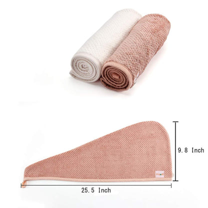 M-bestl 2 Pack Microfiber Hair Towel Wrap,Hair Drying Towel with Button,Quick Dry Hair Towel Turban for Women,Absorbent Anti-frizz Head Towel for Long Thick Curly Hair(Pink&Beige)