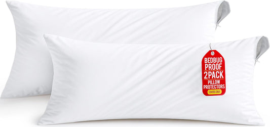Set of 4 Pillow Protectors with Zipper Standard Size, Bed Bug and Dust Mite Proof Pillow Covers, Ultra Soft Pillow Encasements, Moisture Wicking and Waterproof Pillow Cases by Utopia Bedding (White)