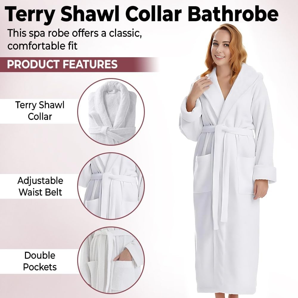 KAHAF COLLECTION Cotton Terry Robes for Women and Men, Terry Shawl Collar Bathrobe, ONE SIZE - UNISEX Men & Women Spa Robe