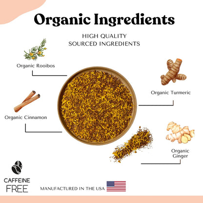 Organic Turmeric Ginger Loose Leaf Tea Bags – Immunity Tea, Wellness Tea, Caffeine Free, AIP Autoimmune Protocol, Whole30 Paleo, Ayurvedic Rooibos Golden Tonic Herbal Blend, 15 Count