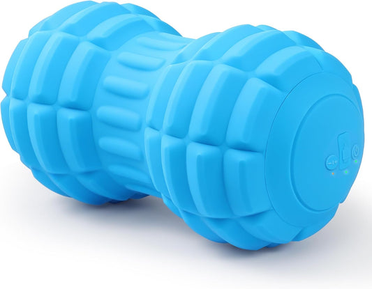 Vibrating Peanut Massage Ball – Back, Neck, Hip, Calf, Leg & Foot Muscle Roller, Trigger Point Massage Ball for Deep Tissue Myofascial Release, Silicone Shell, 4-Speed (Blue)