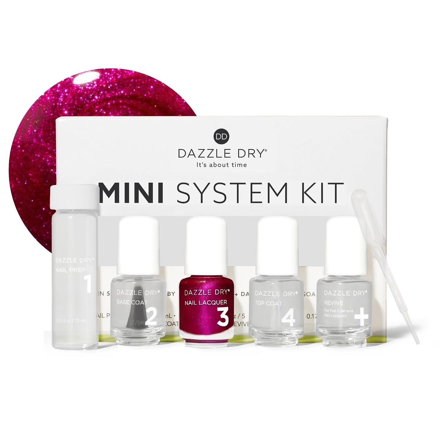 Dazzle Dry Mini Kit 4 Step System - Prima Ballerina, a sheer and milky delicate pink that makes a beautiful French base. (5 Piece Kit / 5 Manicures)