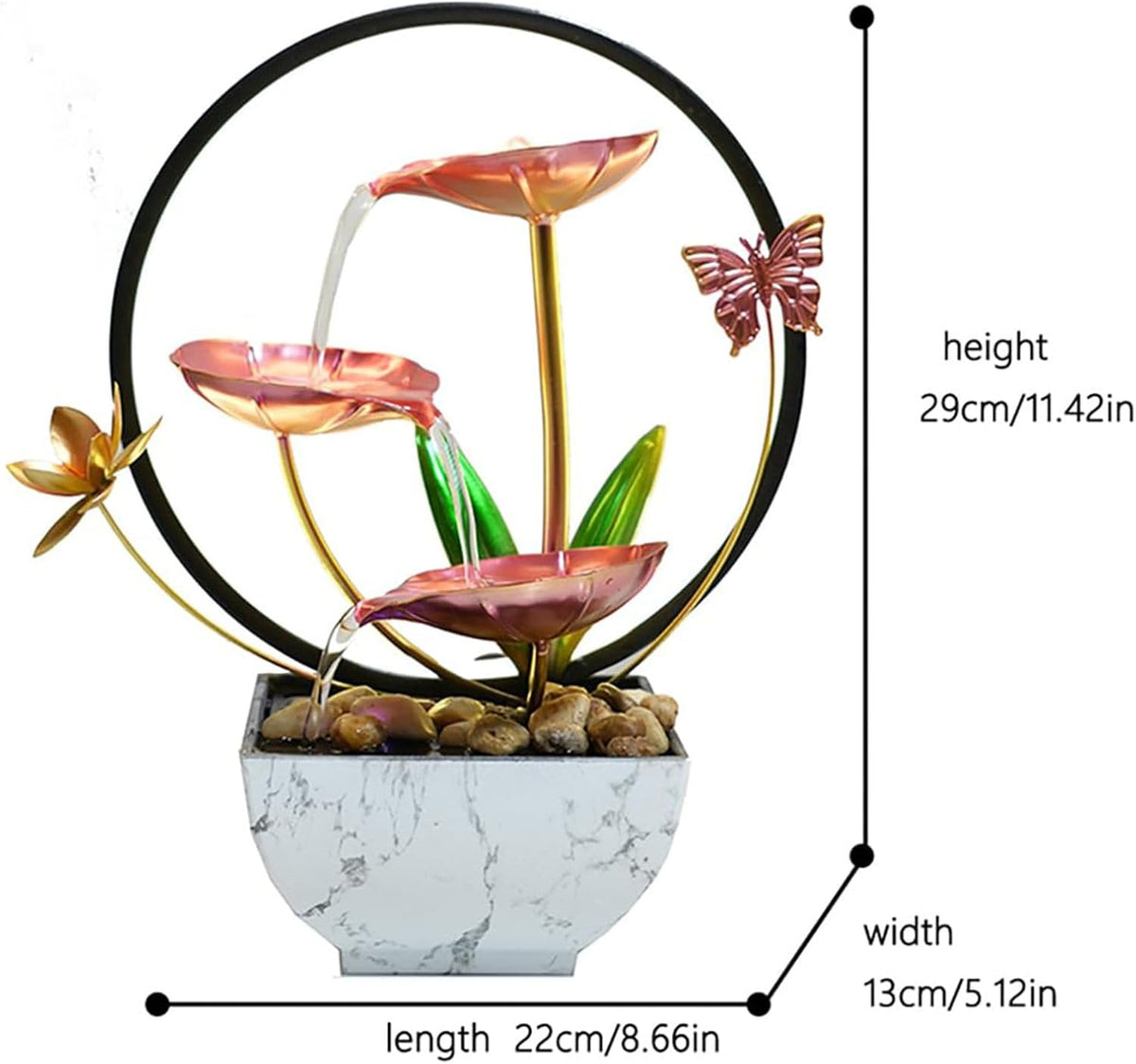 11‘’ H Pink Tabletop Water Fountain, Zen Desktop Waterfall, Indoor Lotus Desktop Decorative Fountain, Home Bathroom Bedroom Decor.