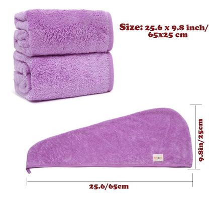 M-bestl 2 Pack Microfiber Hair Towel Wrap,Hair Drying Towel with Button,Quick Dry Hair Towel Turban for Women,Absorbent Anti-frizz Head Towel for Long Thick Curly Hair(Pink&Beige)