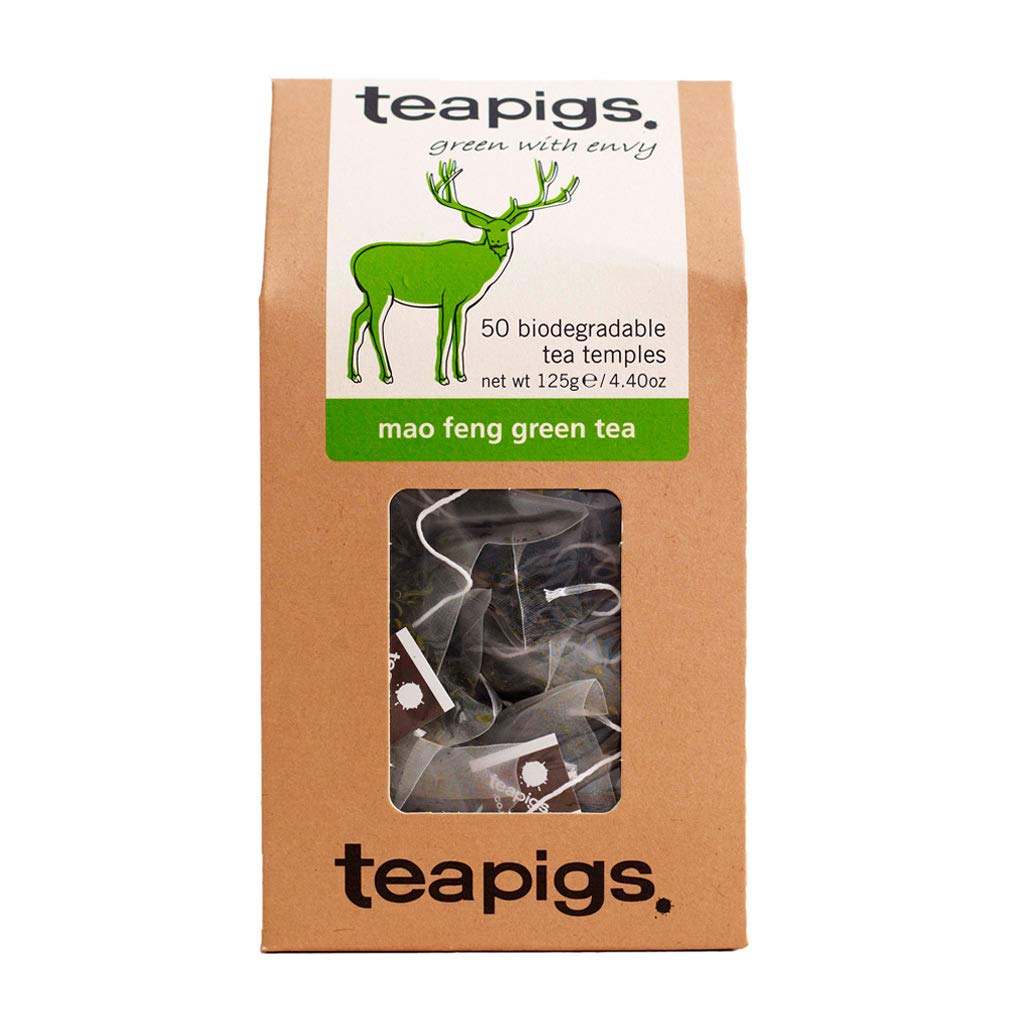 teapigs, Mao Feng Green Tea, Made with Whole Leaves, Whole Leaf Tea Temples, 50 Count, Pack of 50, Delicate, Peachy & Smooth