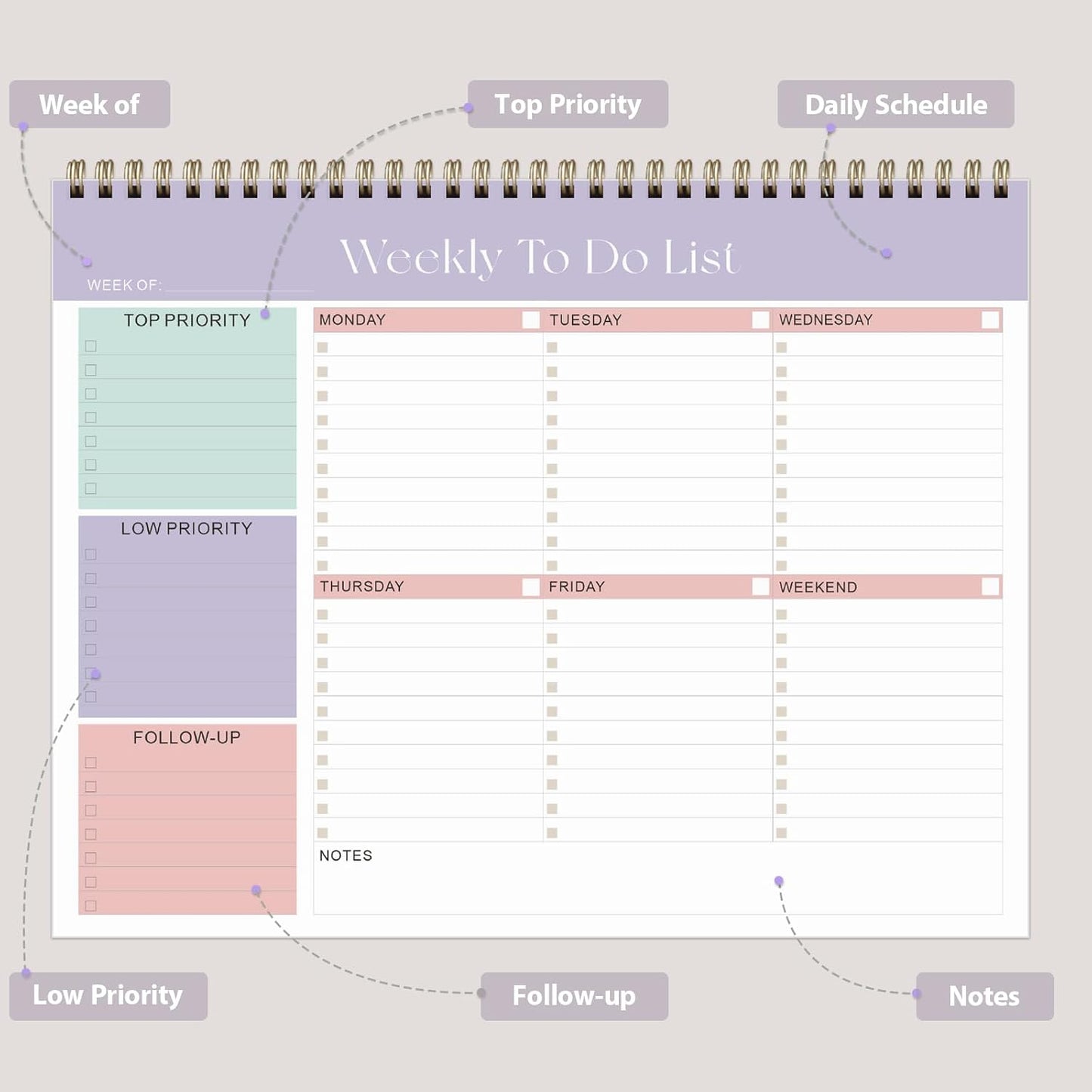 Weekly To Do List Notepad, Undated Planner with 52 Sheets (8.5''x11'') | Desk Accessories and Supplies, Women & Man, Home School & Work