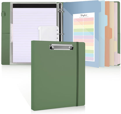 SKYDUE 3 Ring Binder with Clipboard, 13.2" × 10.2" Faux Leather 1 Inch Binder Organizer with 5 Pocket Dividers, Notepad, Labels & 2 Storage Pockets for Teachers, Students, Nurses & Office Work