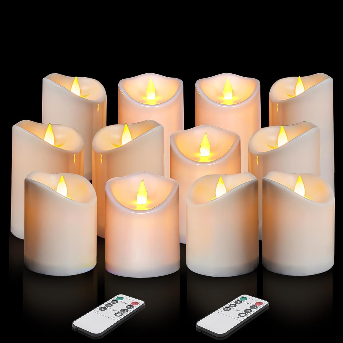 Flameless Candles 4" 5" 6" Outdoor Indoor Pillars Battery Operated Flickering Candles Include 10-Key Remote Timer 400+ Hours by 2 AA Batteries (Ivory Candle - Warm light, 3"D x 4"|5"|6" H - 3 Pack)