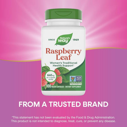 Nature's Way Raspberry Leaf - Traditional Women’s Wellness Supplement for Plant-Based Support* - Traditional Herbal Supplement - Vegan, Gluten-Free & Dairy-Free - 100 Count (50 Servings)