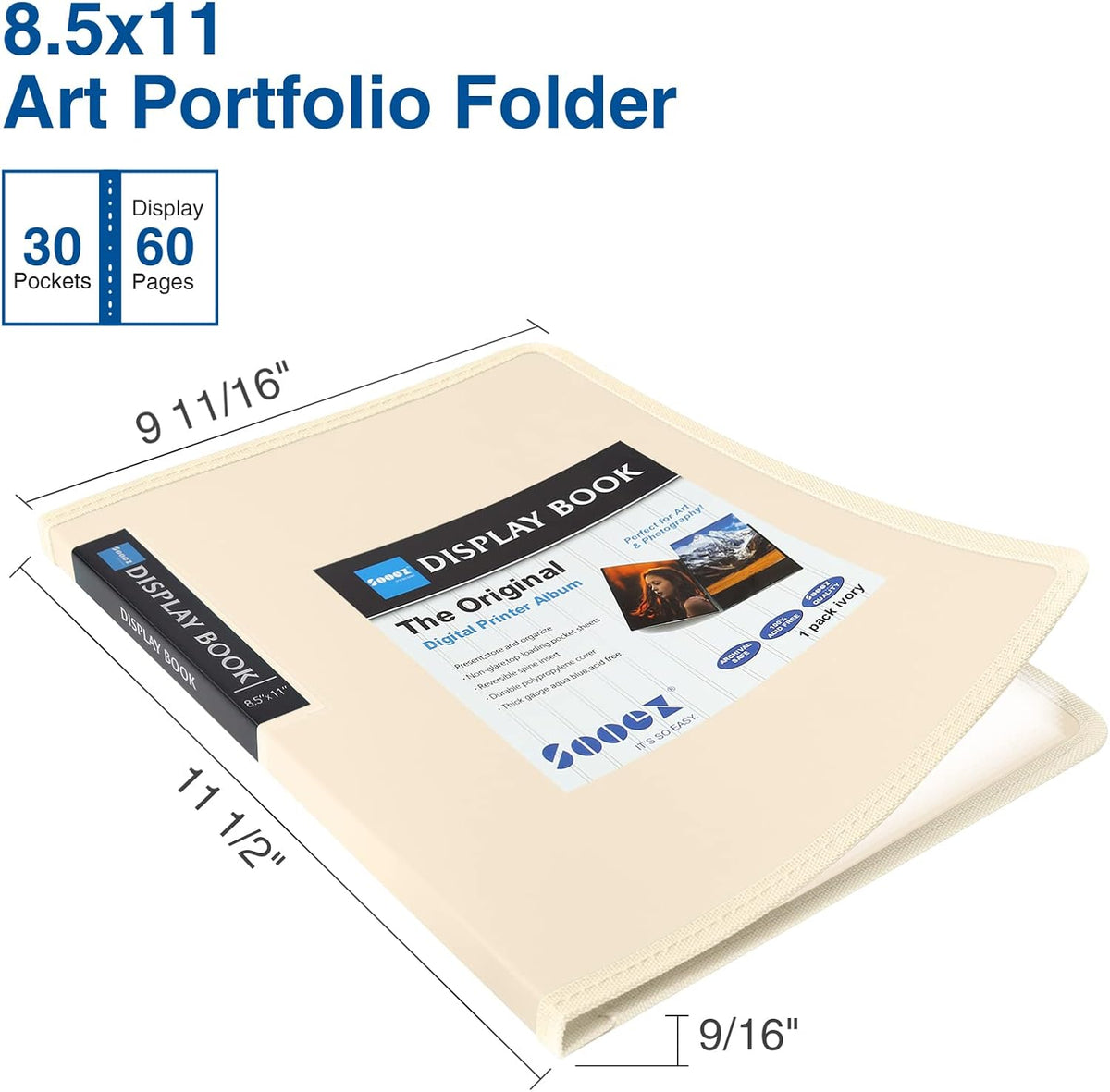 Sooez 30-Pocket Binder with Plastic Sleeves 8.5x11,Heavy Duty Art Portfolio