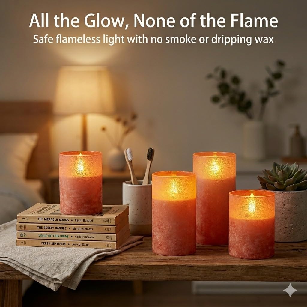 ANGELLOONG Flickering Flameless Candles, Realistic Battery Operated Candles with Remote and Timer, Set of 3 LED Candles for Fall Room Home Wedding Decor Centerpieces Table Party Christmas Decorations