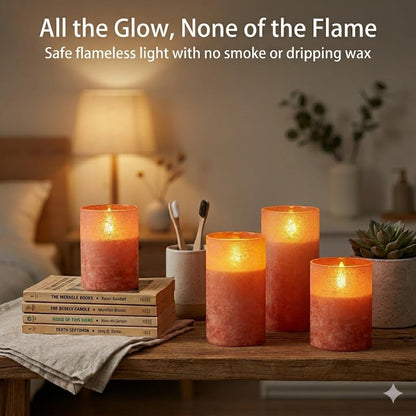 ANGELLOONG Flickering Flameless Candles, Realistic Battery Operated Candles with Remote and Timer, Set of 3 LED Candles for Fall Room Home Wedding Decor Centerpieces Table Party Christmas Decorations