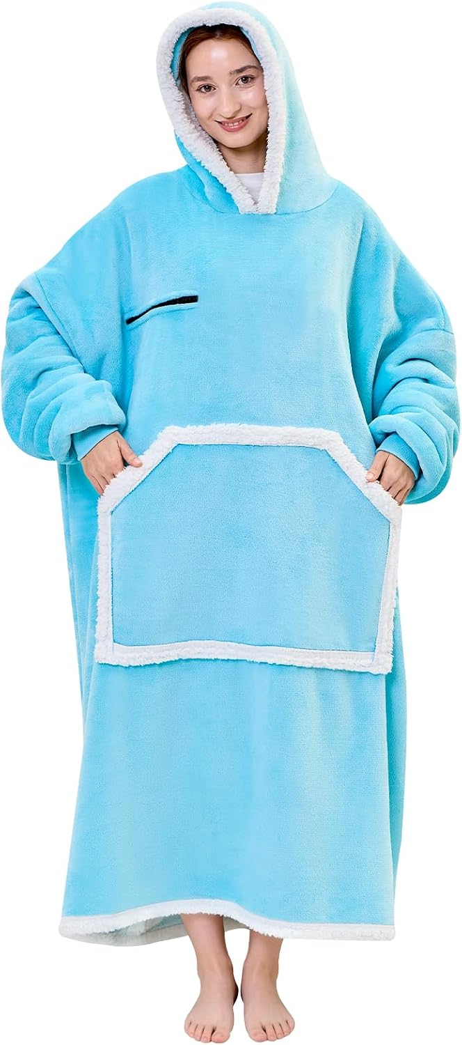 IFNOW Wearable Blanket Hoodie, Oversized Sherpa Fleece Hooded Blanket Sweatshirt with Eye Mask and Pocket, Comfy Long Flannel Blanket for Adults Men,Gifts for Women Mom Girlfriend,MoonFace