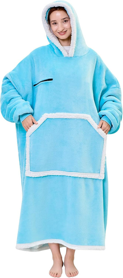 IFNOW Wearable Blanket Hoodie, Oversized Sherpa Fleece Hooded Blanket Sweatshirt with Eye Mask and Pocket, Comfy Long Flannel Blanket for Adults Men,Gifts for Women Mom Girlfriend,MoonFace