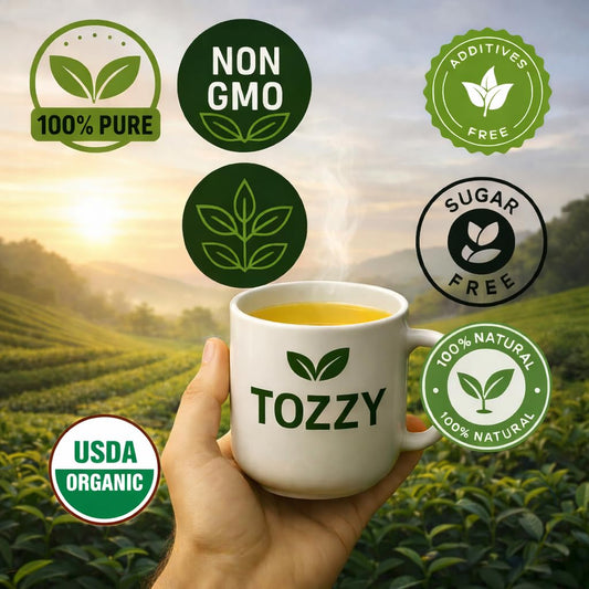 Tozzy Organic Bedtime Bliss Herbal Tea, Caffeine-Free Evening Blend, 100 Plant-Based Pyramid Tea Bags