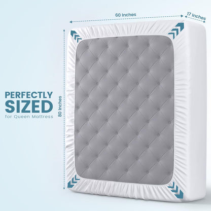 Queen Size Mattress Protector Waterproof, Premium 200 GSM Terry Mattress Cover, Soft & Breathable Bed Cover, Fitted Sheet Style Stretchable Deep Pockets 17" by Utopia Bedding (White)