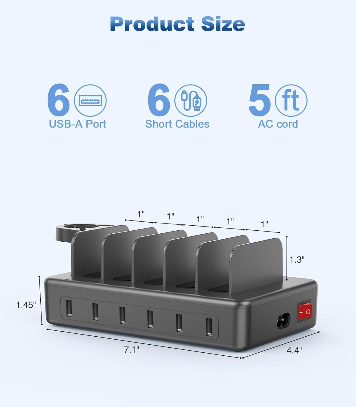 Charging Station for Multiple Devices, 50W 6 Ports Charging Dock with Stand