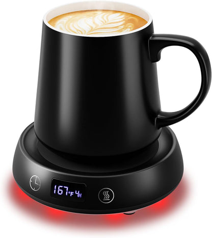 Coffee Mug Warmer Set, Smart Heated Electric Cup Warmer for Desk Office with 8H Auto Off, 1-9H Delay Startup & Shutoff Timer, 3 Temperature Control Coffee Tea Beverage Warmer, Ideal Gifts for Man
