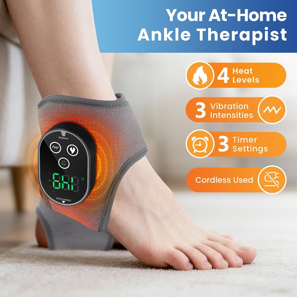 Foot Massager for Neuropathy Plantar Fasciitis Pain Relief, Foot Renew Ankle Massager, Ankle Heating Pad Heated Brace Wrap with 4 Heat Levels and 3 Vibration Modes for Women Men (Grey)