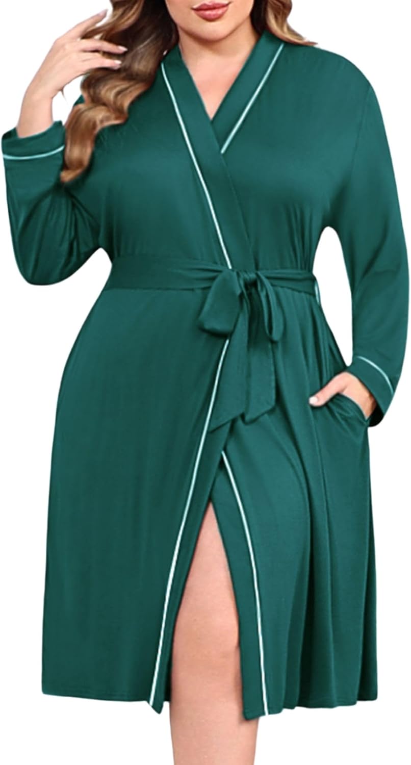 Ekouaer Plus Size Robes for Women Soft Bathrobe V Neck Soft Maternity Robe