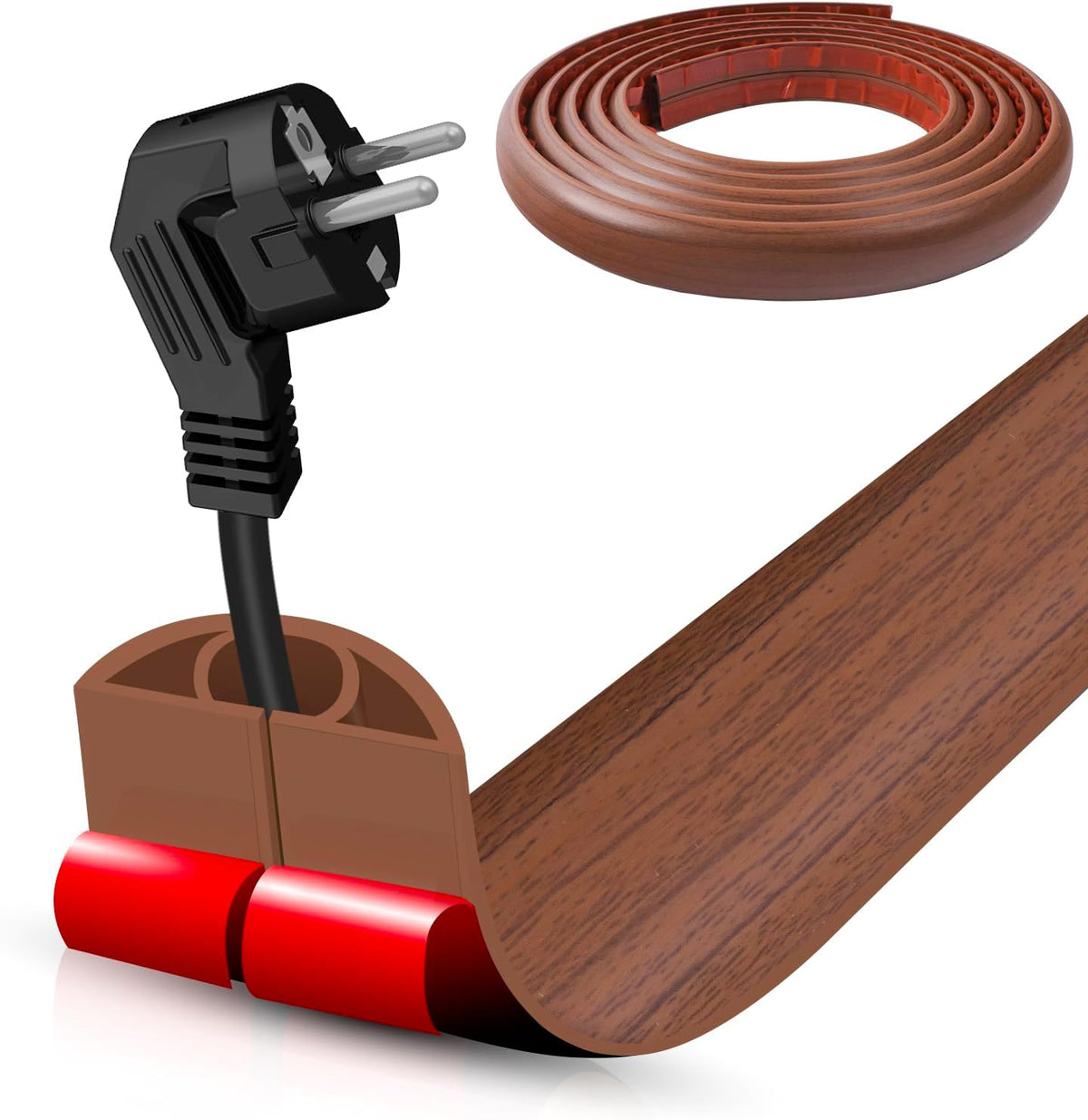 Floor Cord Cover Self Adhesive Cord Hider,10FT Cable Management, Extension Strip Protector for Wires, Prevent Cable Trips for Offices, Gyms, Exhibitions Cavity 0.39"(W) x 0.27"(H) BrownWood