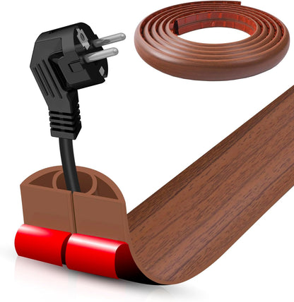 Floor Cord Cover Self Adhesive Cord Hider,10FT Cable Management, Extension Strip Protector for Wires, Prevent Cable Trips for Offices, Gyms, Exhibitions Cavity 0.39"(W) x 0.27"(H) BrownWood