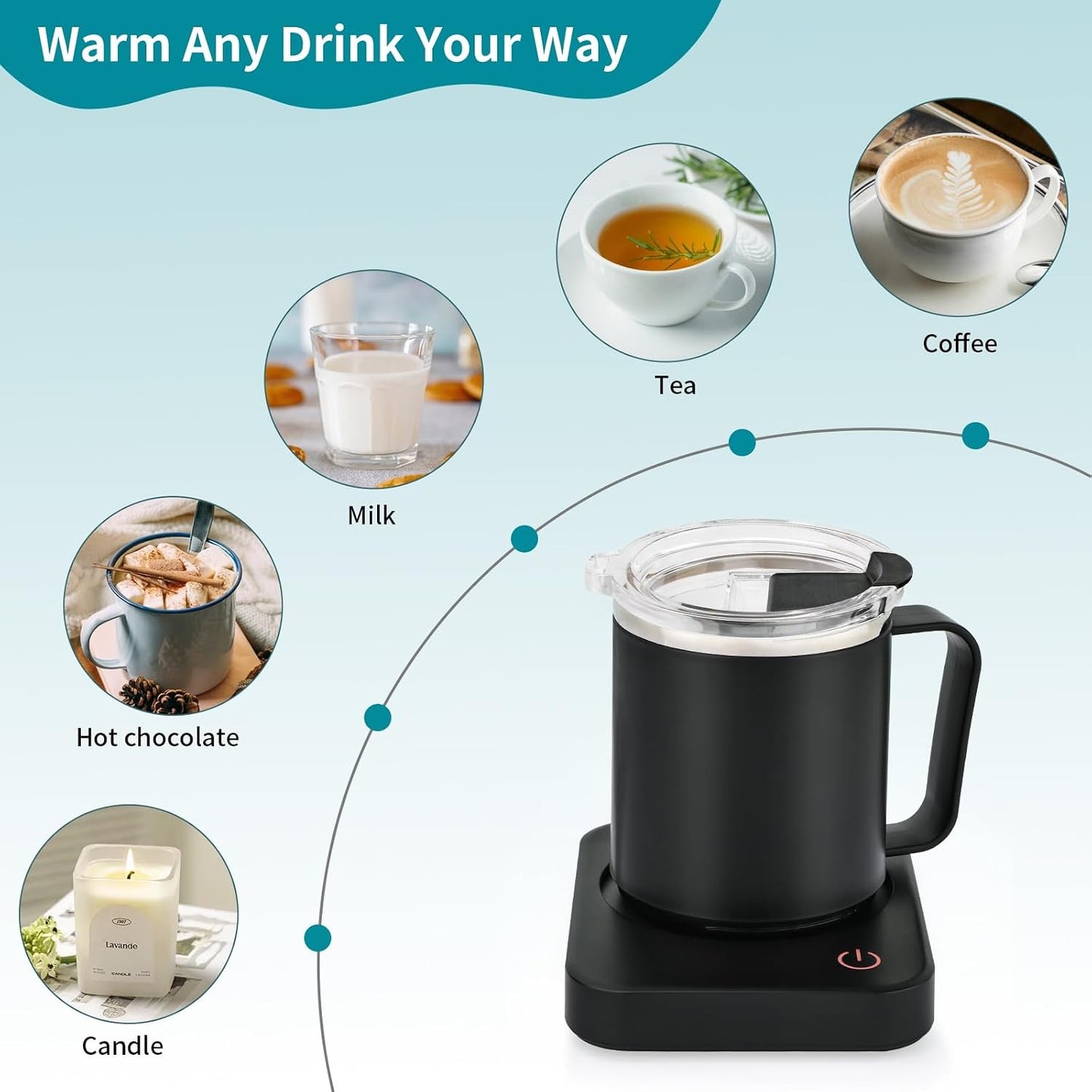 VOBAGA Coffee Mug Warmer for Desk with Auto Shut Off & 3-Temp Settings, Coffee Cup Warmer with Smart Safety Alert Home Office Accessory, Perfect for Coffee, Tea, Milk (Mug for Display)