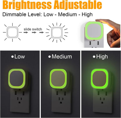 YUNLEX 2 Pack Amber Night Light, Dusk to Dawn Sensor, Warm Glare-Free Reflected Glow, 3-Level Dimmer, Auto On/Off, Plug-in LED Nightlight for Bedroom, Kids, Bathroom, Sleep, Baby Nursery, Toddler