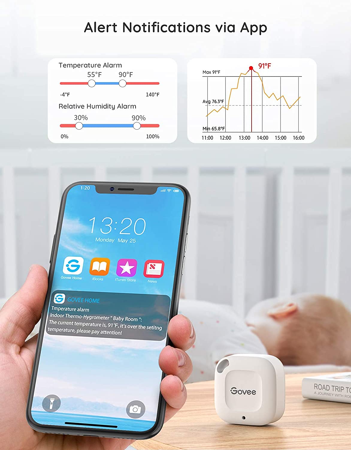 Govee Smart Bluetooth Thermometer Hygrometer H5074, Mini Humidity Sensor