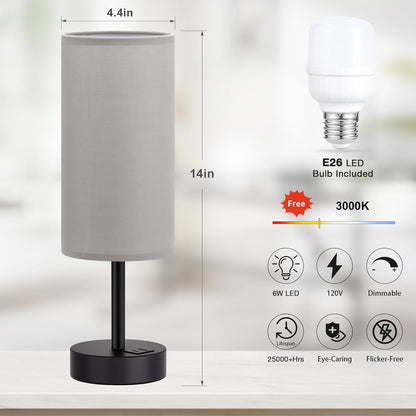 Dicoool Touch Bedside Table Lamp with USB - 3 Way Dimmable Wood Lamp for Bedroom Nightstand, Desk Lamp with Charging Station for Dorm, Living Room, Office, Kids Room, Small, 14in