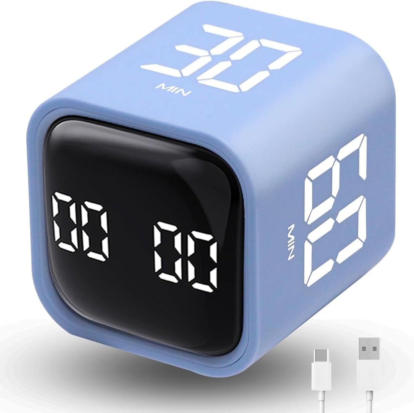 Productivity Timer Flip Gravity Sensor Cube Timer Countdown & Countup,Mute & Vibrate & Sound，5/10/30/60min & Custom Timing, Perfect for ADHD,Work,Learning,Kitchen Cooking (1White)