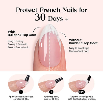 Beetles Press On Nail Kit-Short Square French Tip Press On Nails, 150Pcs Pink French Nail Tips with Nail Glue & Remover Builder Top Coat Nail Lamp, All-in-One DIY Fake Nails Gift for Women