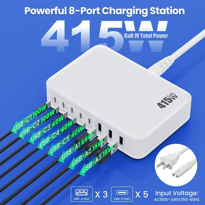 USB C Charger 200W USB C Charger Block,Upgraded GaN III 8-Port Fast Charging Station Hub,PD 65W Laptop Charging Adapter Compatible with MacBook Pro/Air,DELL,Steam Deck,iPhone 16/15/14,Galaxy S23/22