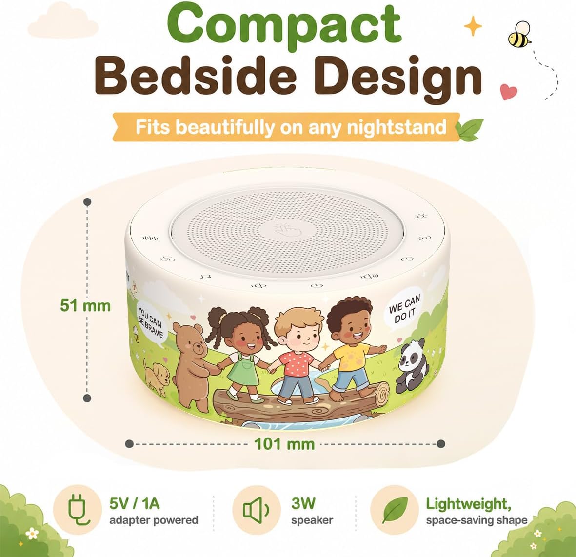 Kipcush White Noise Machine for Baby & Adults, 30 Soothing Sounds, Soft Non-Glare Nursery Lamp, 8 Color Night Lights, Memory Function (Angel V1 White, Standard)