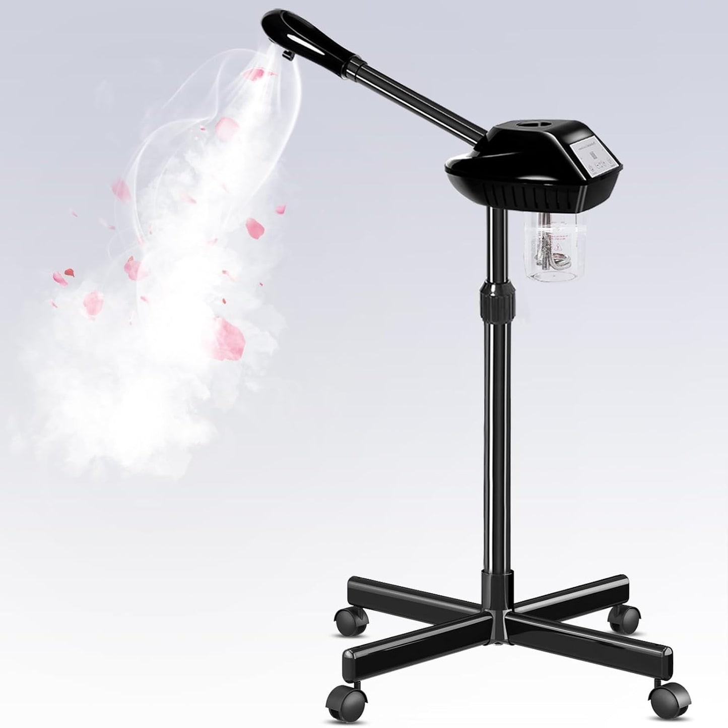 Facial Steamer Professional with More Steam for Deep Cleansing and Hydration, Estheticians Steamer on Wheels with Time Setting, Face Steamer Adjustable Height for Beauty, Spa and Home Use（Golden）